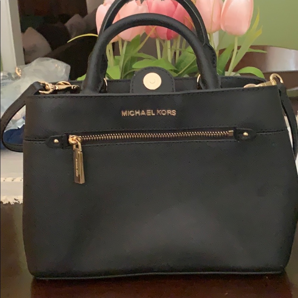 Michael Kors Black Leather Satchel | Gold Hardware | Crossbody Strap